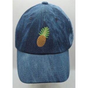 Sun N Sand Denim Pineapple Embroidered Adjustable‎ Baseball Cap Strapback Hat
